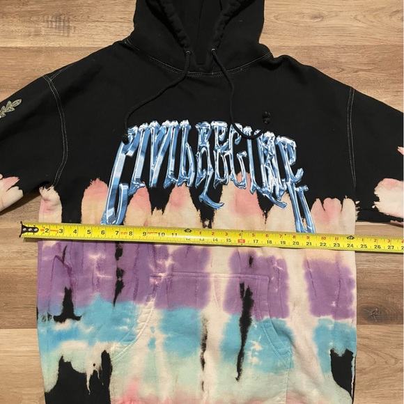 Civil Regime Hoodie Mens Large Black Floral Embroidered Rose Tie Dye Fleece - Picture 9 of 10